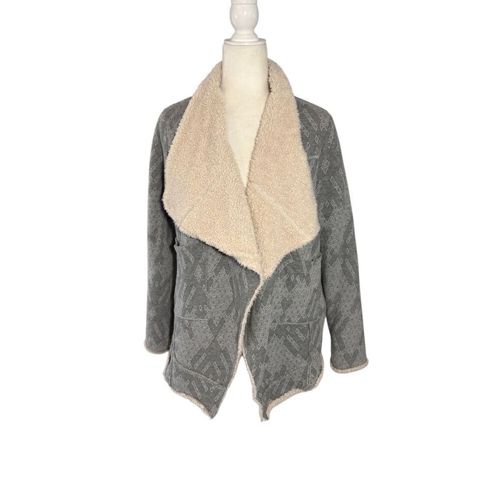 Cavalini Originals Sherpa lined gray patterned large lapel open jacket - S